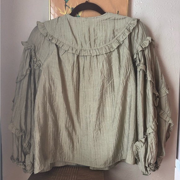 5 for $25 • Olivaceous Sage Ruffled Blouse - Picture 6 of 6